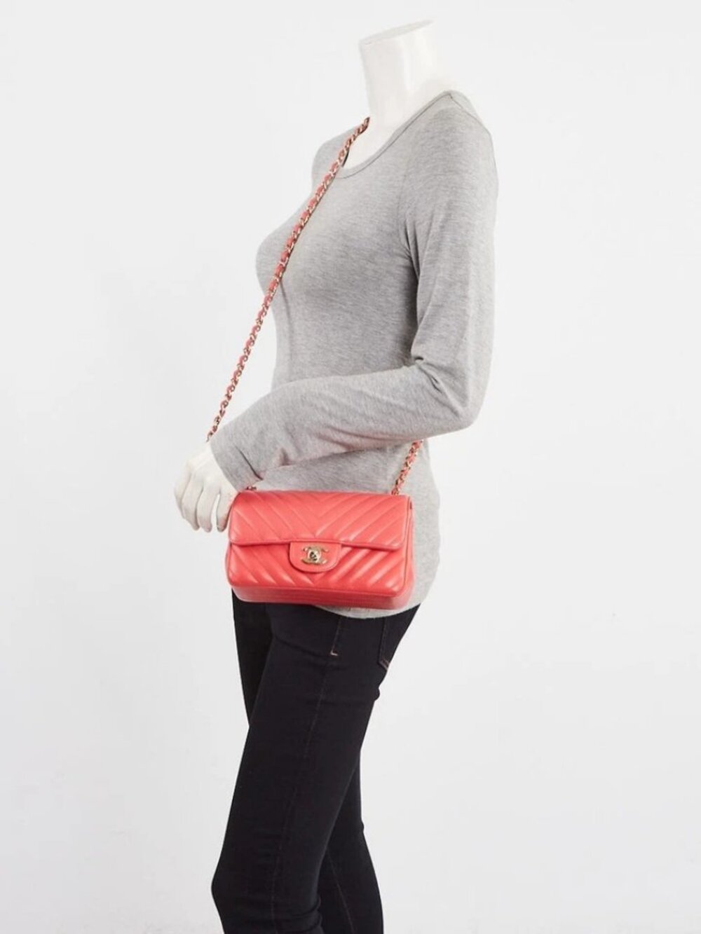 Chanel Pink Chevron Quilted Lambskin Leather Classic Mini Rectangular